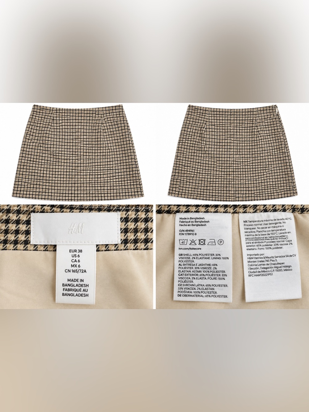 H&M Houndstooth A-Line Mini Skirt – Black & Cream, Size 6